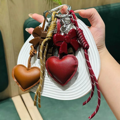 Kawaii INS Style Heart Leather Keychain – Trendy Chocolate Bag Pendant Charm, Creative Fashion Bag & Key Ring Accessory