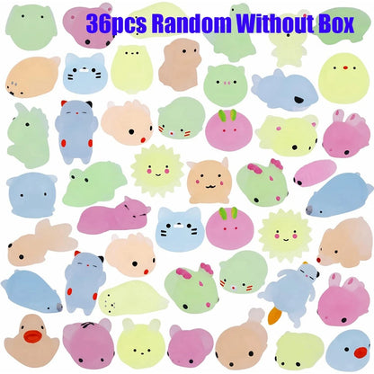 12/36PCS Kawaii Animal Squishy Toys – Glow in the Dark Mochi Stress Relief Squishies for Kids Party Favors & Sensory Play