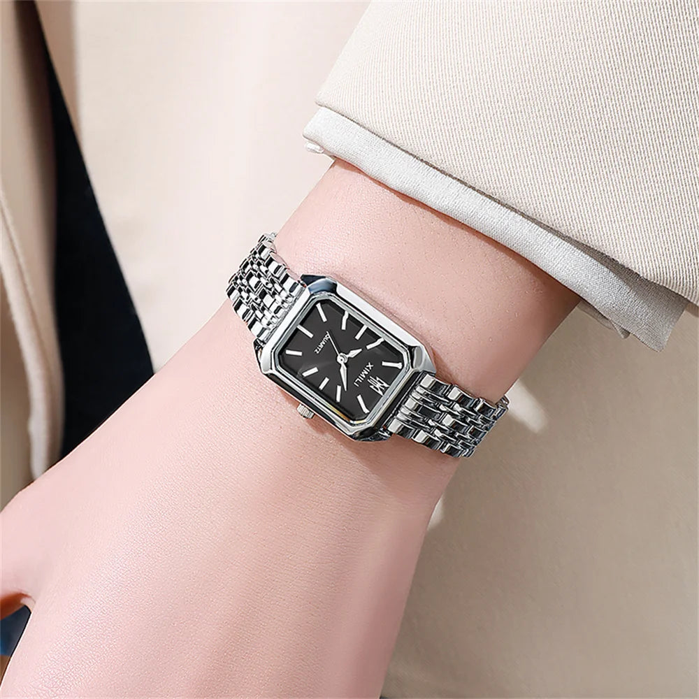 Luxury Women's Square Quartz Watch – Gold-Plated Stainless Steel Business Timepiece