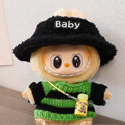Labubu Striped Sweater Outfit - Matching Hat Pendant, Customizable Doll Accessories