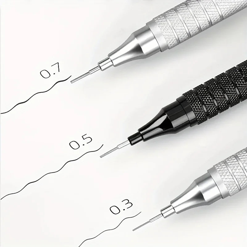 Low Center of Gravity Metal Mechanical Pencil Set – 0.3–2.0mm Lead Refills for Art, Sketching, Painting, and Writing