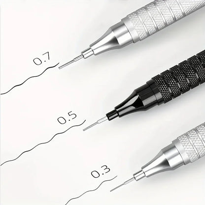 Low Center of Gravity Metal Mechanical Pencil Set – 0.3–2.0mm Lead Refills for Art, Sketching, Painting, and Writing