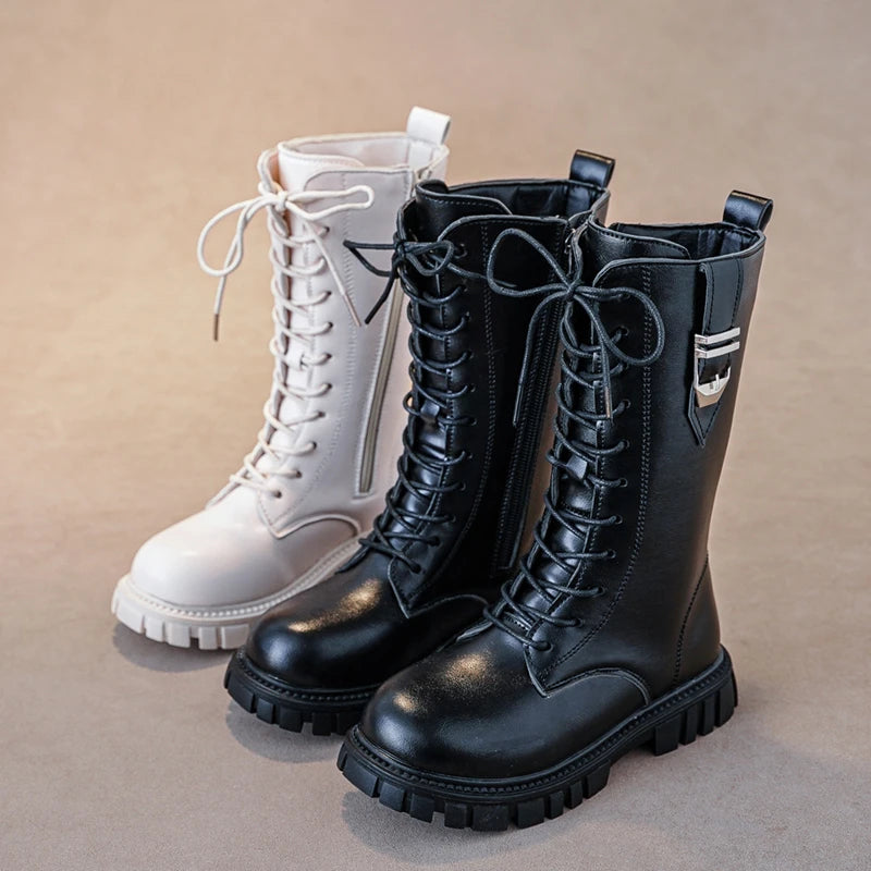 Elegant Baby Girl Boots – Casual Autumn/Winter Round Toe, Warm Thick Sole Lace-Up Comfortable Midsole Boots