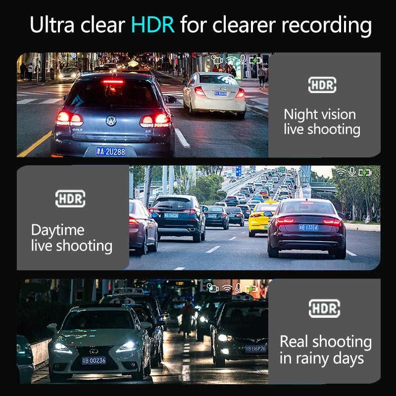 10-Inch Mirror Camera for Car – Touch Screen Video Recorder, Front & Rear Dash Cam, Rearview Mirror DVR Black Box
