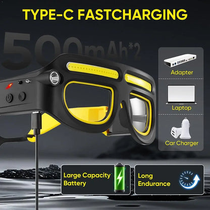 Rechargeable LED Headlight Glasses - Motion Sensor Light-Up Eyewear with 5 Modes for Running, Camping, Fishing and Cycling