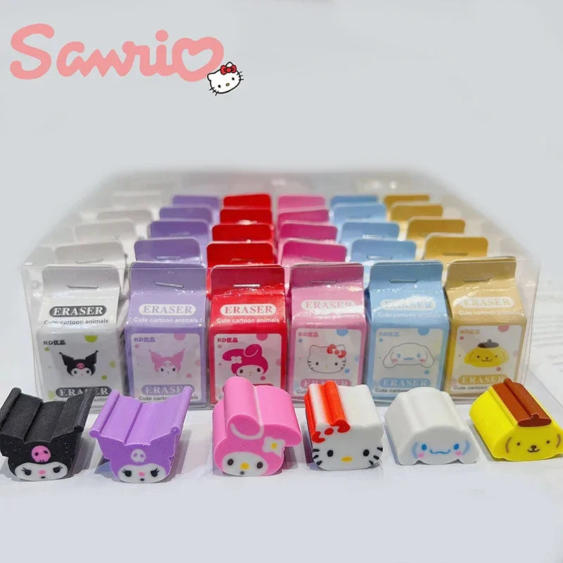 36Pcs Sanrio Anime Eraser Set – Hello Kitty, Kuromi, Cinnamoroll & Melody Cute Pencil Erasers for School Stationery Supplies