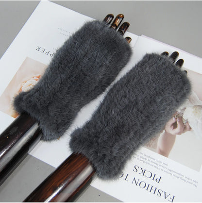 Women’s Winter Mink Fur Gloves – 100% Natural Fingerless Knitted Mittens for Warmth