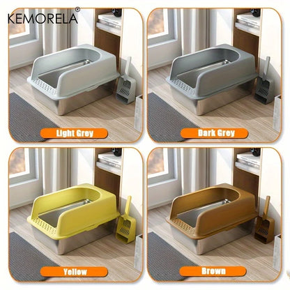 XL 60/50cm Stainless Steel Cat Litter Box with Lid – High Side, Odor-Resistant Large Litter Box for All Cat Sizes