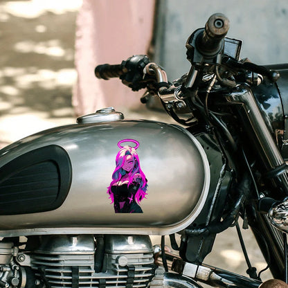 Neon Pink Cyberpunk Angel Sticker - Waterproof Vinyl Decal for Cars, Motorcycle Fuel Tanks, and Laptops