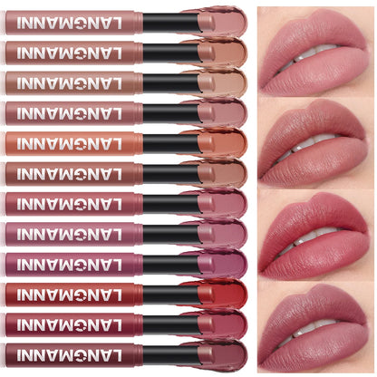 12-Color Matte Lipstick Pencil – Waterproof, Long-Lasting Non-Stick Lip Stain Tint Nude Makeup Pen