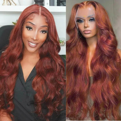 HD 13x4 Reddish Brown Lace Front Wig – Glueless Brazilian Body Wave Human Hair Wig, Red Brown Lace Frontal