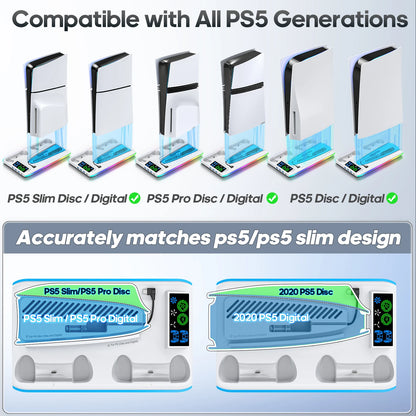 PS5 Game Stand with Cooler Fan — RGB Support Base & Holder for Sony PS5, Slim & Pro | Gaming Accessories