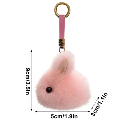Fluffy Pompon Rabbit Keychain Rings – Cute Bunny Charm Bag & Car Key Pendant, White & Grey