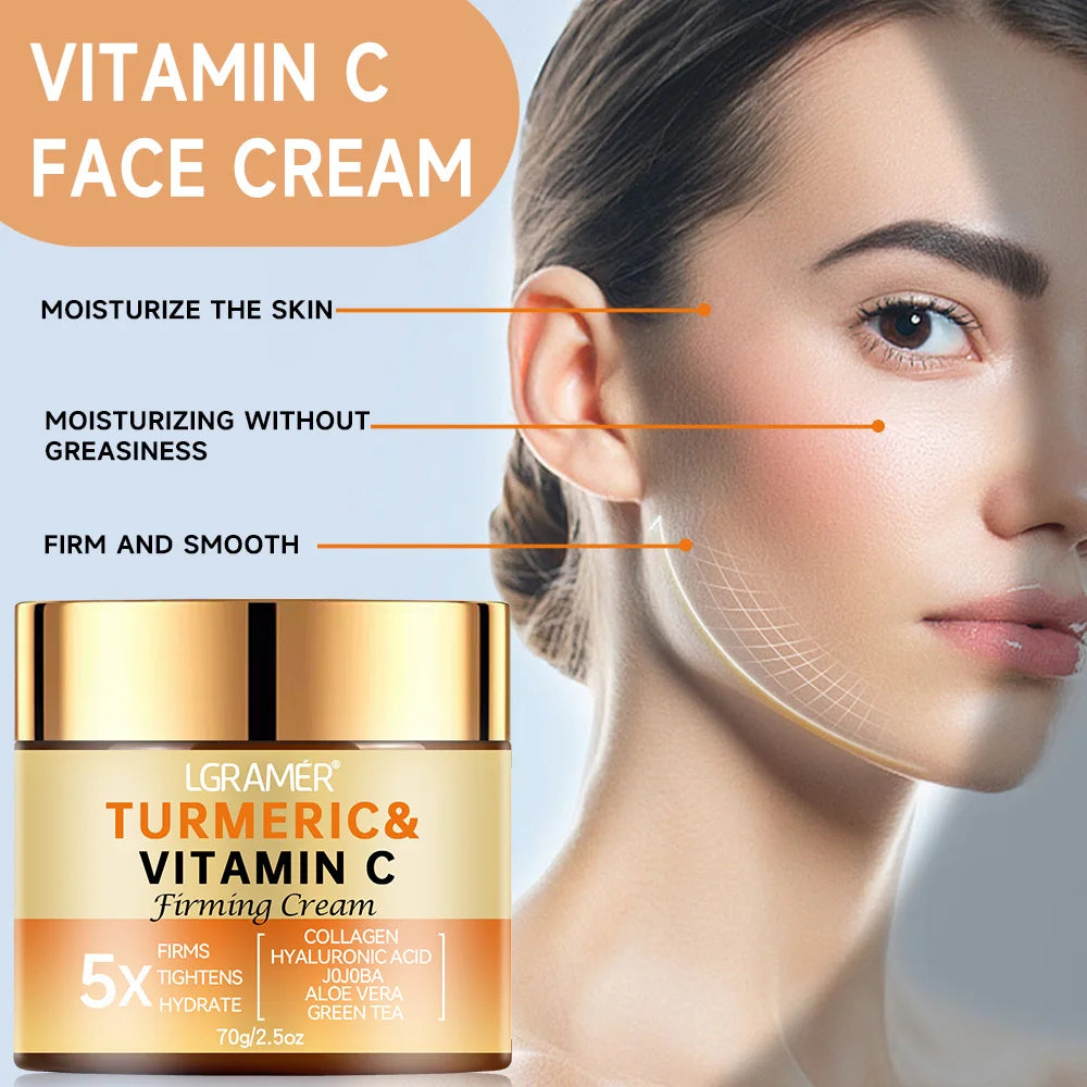 Turmeric & Vitamin C Face Cream – Wrinkle Smoothing, Firming, Moisturizing Collagen Skin Brightening & Repair Whitening Skincare Cream