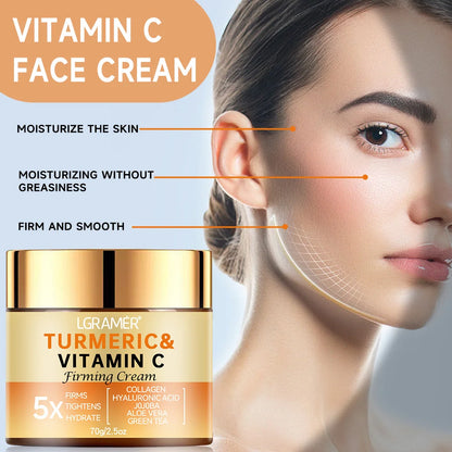 Turmeric & Vitamin C Face Cream – Wrinkle Smoothing, Firming, Moisturizing Collagen Skin Brightening & Repair Whitening Skincare Cream