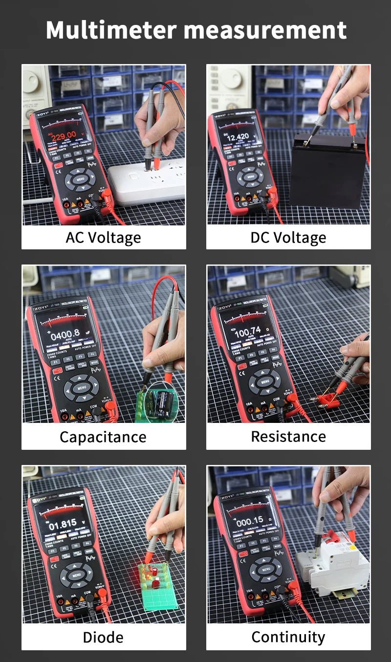 ZOYI 703S Handheld Oscilloscope Multimeter – Dual-Channel 3-in-1 Auto Repair Tool with Color Screen