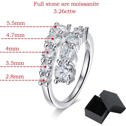 Smyoue 10-Gem Moissanite Ring for Women — Sparkling Lab-Created Diamond Wedding Band, 925 Sterling Silver Jewelry
