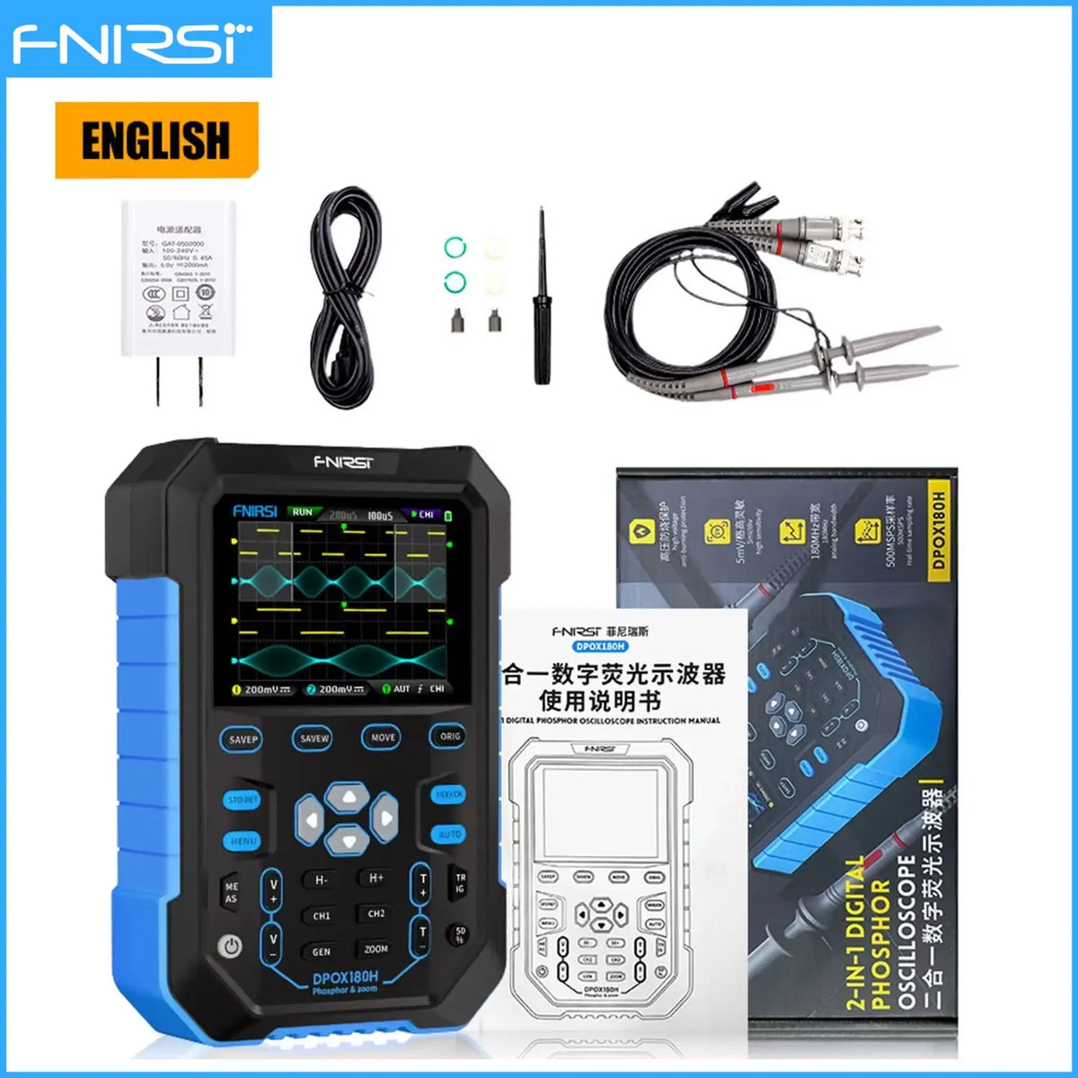 FNIRSI DPOX180H Digital Oscilloscope - 180MHz Dual-Channel Handheld Scope with Signal Generator and Fluorescent Display