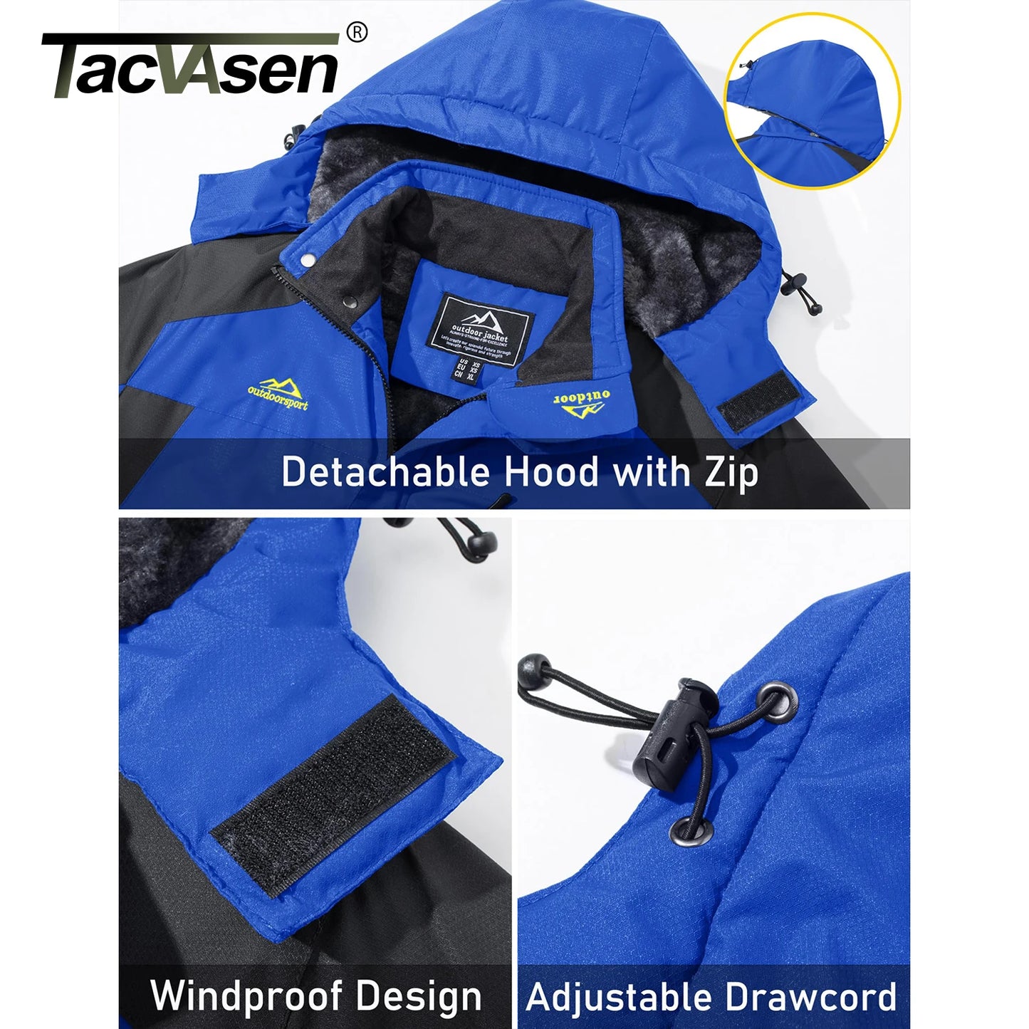 TACVASEN Winter Fleece Lined Parka - Waterproof Windproof Ski Snowboard Jacket with Removable Hood