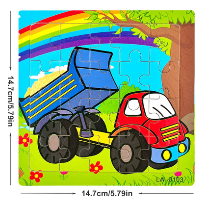 14.7cm Wooden Jigsaw Puzzle – Transportation & Marine Animal Educational Toy for Kids