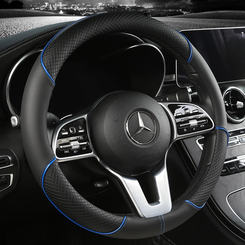 All Seasons Leather Diamond Steering Wheel Cover - Universal Fit for 14.5-15 Inch, Durable, Anti-Slip Design