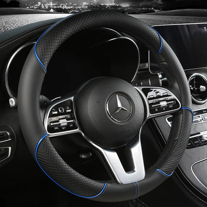 All Seasons Leather Diamond Steering Wheel Cover - Universal Fit for 14.5-15 Inch, Durable, Anti-Slip Design