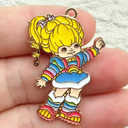 10-Piece Cartoon Girl Enamel Charm Set - Gold-Plated Zinc Alloy Pendants for DIY Necklaces, Bracelets, and Earrings