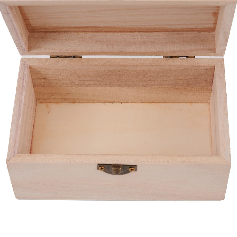 Wooden Jewelry Storage Box with Lid — Square Hinged Craft Box for DIY, Home Decor, and Mother's Day Gift