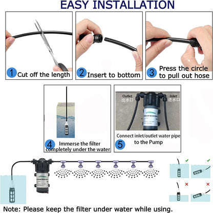 DIY Quiet Misting Cooling Kit – DC24V Pump Fog Nozzle Sprayer System for Patio, Garden, Greenhouse & Backyard Cooling