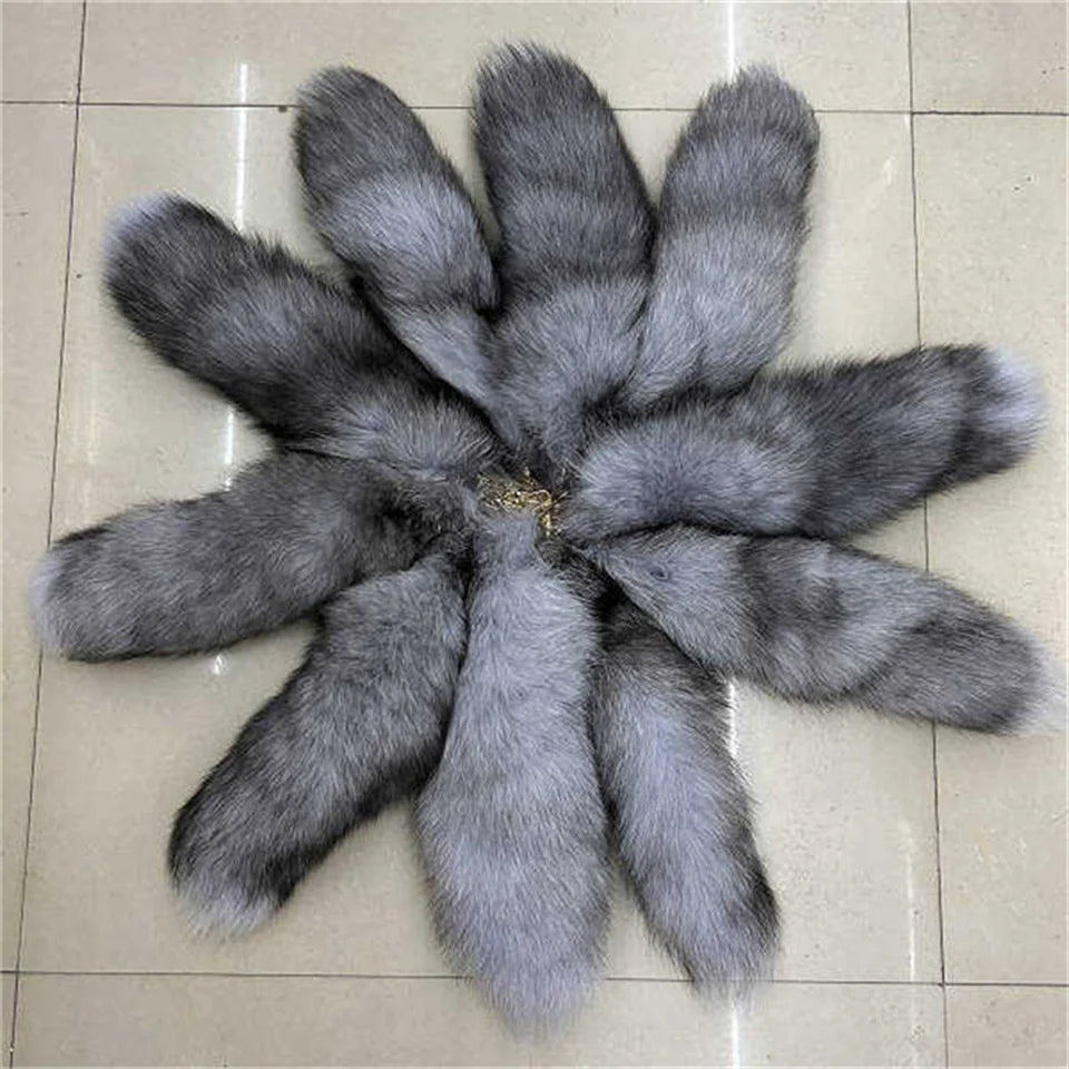 2024 Natural Fox Fur Tail Keychain – Chic Y2K Furry 40cm Keyring Accessory for Women’s Car Keys