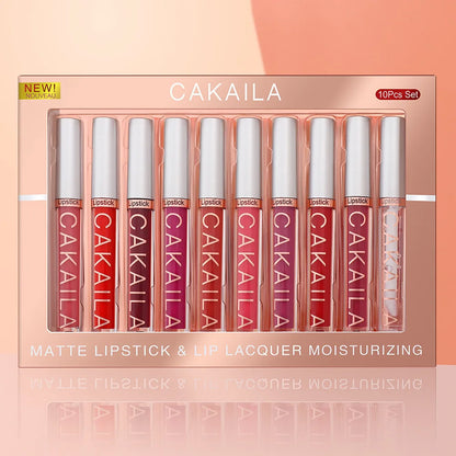 CAKAILA 10-Piece Nude Matte Lip Gloss Set – Waterproof Velvet Liquid Lipstick & Moisturizing Lip Tint for Women