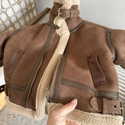 Kids Velvet Winter Jacket 2023 – Warm Fleece Zipper Coat for Boys & Girls, Korean Style Suede Outerwear