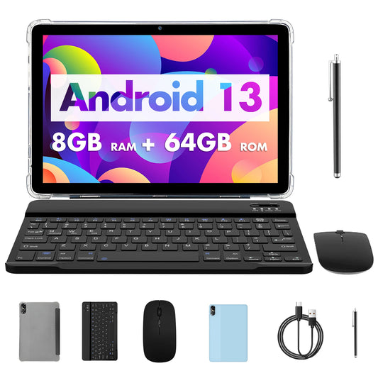 PRITOM TOUCH 10 Plus 10″ Android 13 Tablet — 8GB RAM + 64GB Storage (Expandable 1TB), WiFi 6, Dual Speakers, BT5.0, 2.0GHz, Google GMS