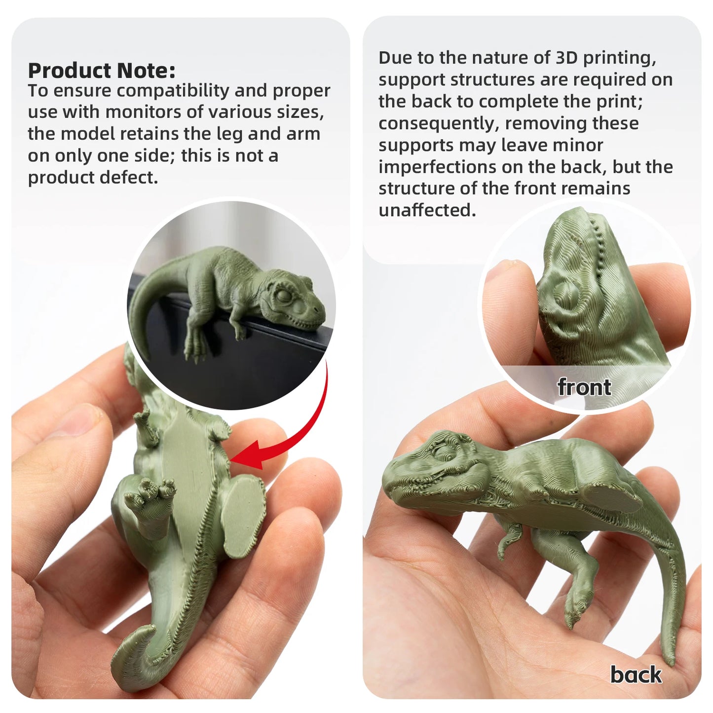 Sleeping T-Rex Monitor Topper - 3D Printed Mini Dinosaur Figurine for Desk, Monitor & Shelf Decor