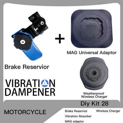 Motorcycle Handlebar Stem Fork Phone Mount — Vibration Dampener with MAG Universal Adapter, Wireless Charger & Mirror Brake Compatible