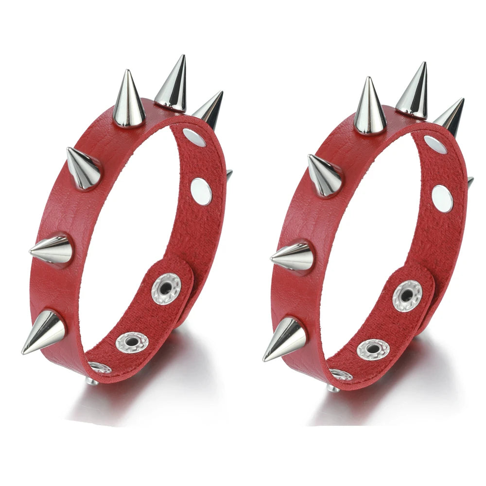 Spiked Black PU Leather Bracelet Set – Punk Rock Metal Wristband for Men, Goth Bangle Accessories