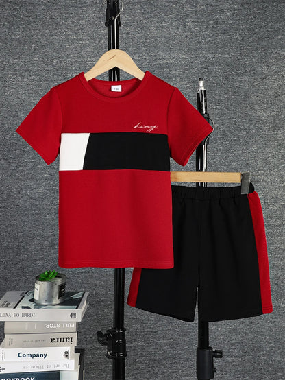 2pcs Boys Casual Colorblock T-Shirt & Shorts Set – Comfortable Summer Kids Clothes