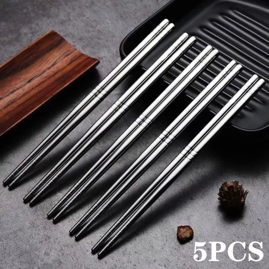 2–5 Pairs 304 Stainless Steel Chopsticks – Non-Slip Metal Sushi Sticks for Korean, Japanese & Chinese Food