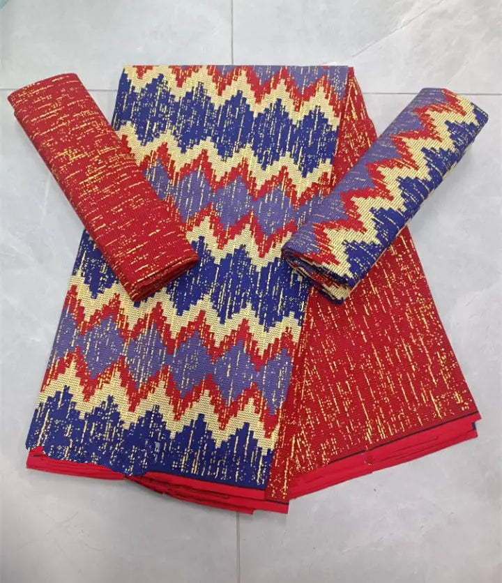 Real Ankara Wax Lace Fabric - 100% Cotton Nigerian Gold Print, 6 Yards Ghana Style Party Dress Material