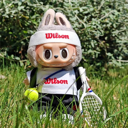 Labubu 15-17cm Doll Sports Outfit – LA Baseball & Trendy Tennis/Badminton Clothing, T-Shirt & Cargo Pants Set
