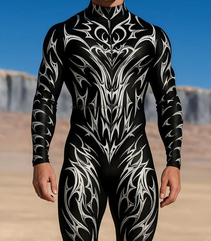 Men's Cyberpunk Muscle Bodysuit - Sci-Fi Printed Cosplay Zentai Costume for Carnival, Stage & Performance Events