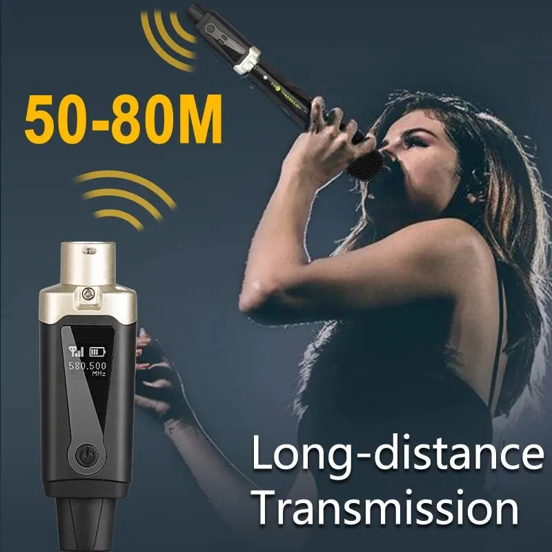 Wireless Microphone System - XLR Mic Converter Adapter with UHF Transmitter for Condenser & Dynamic Mics