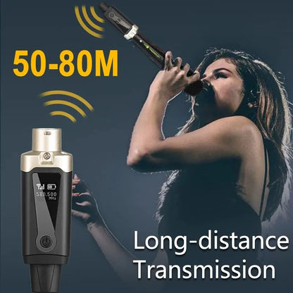 Wireless Microphone System - XLR Mic Converter Adapter with UHF Transmitter for Condenser & Dynamic Mics
