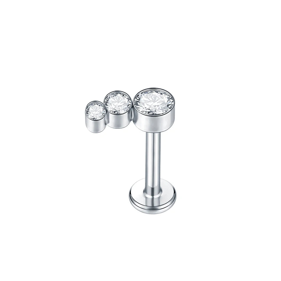 Titanium CZ Tragus & Helix Stud – Internally Threaded Labret Lip Ring Piercing Earring (1PC)