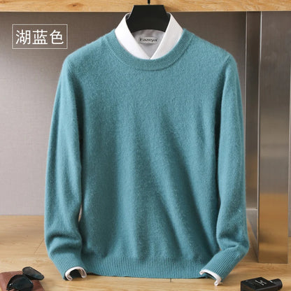 Men's Pure Mink Cashmere Sweater - Luxury O-Neck Long Sleeve Knit Pullover For Autumn & Winter Fashion