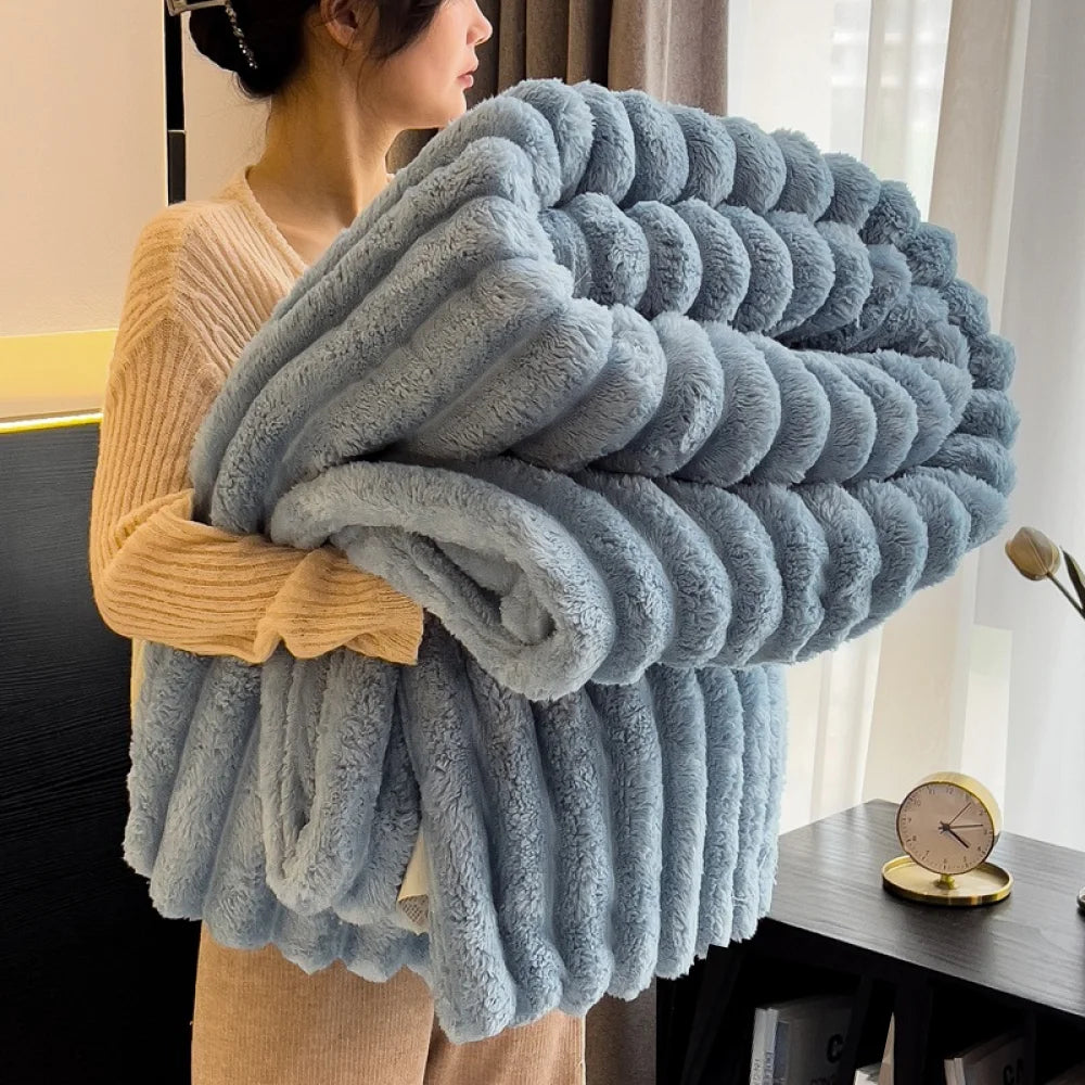 Soft & Warm 250GSM Throw Blanket – Fluffy Decorative Striped Blanket for Bed, Winter Nap & Sleep