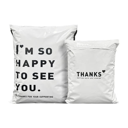 INPLUSTOP 50PCS White Thick Express Bags – Waterproof Clothing Packaging with "THANKS" Print, Courier Envelope Pouches