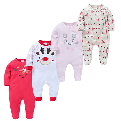 Kavkas 3/4 Pcs Baby Romper – 100% Cotton Polka Dot O-Neck Full Sleeve Summer Jumpsuit for Newborn Girls (0-12 Months)