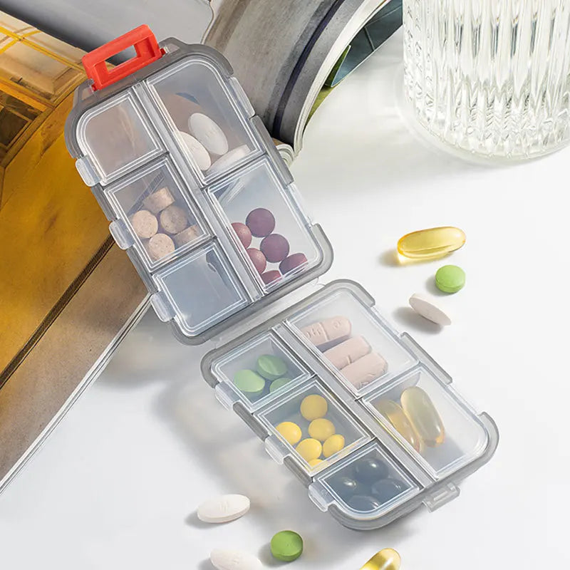 JUSTLANG Portable Medicine Box – Waterproof & Moisture-Proof Pill Container with 10 Small Grid Cells for Tablets Storage