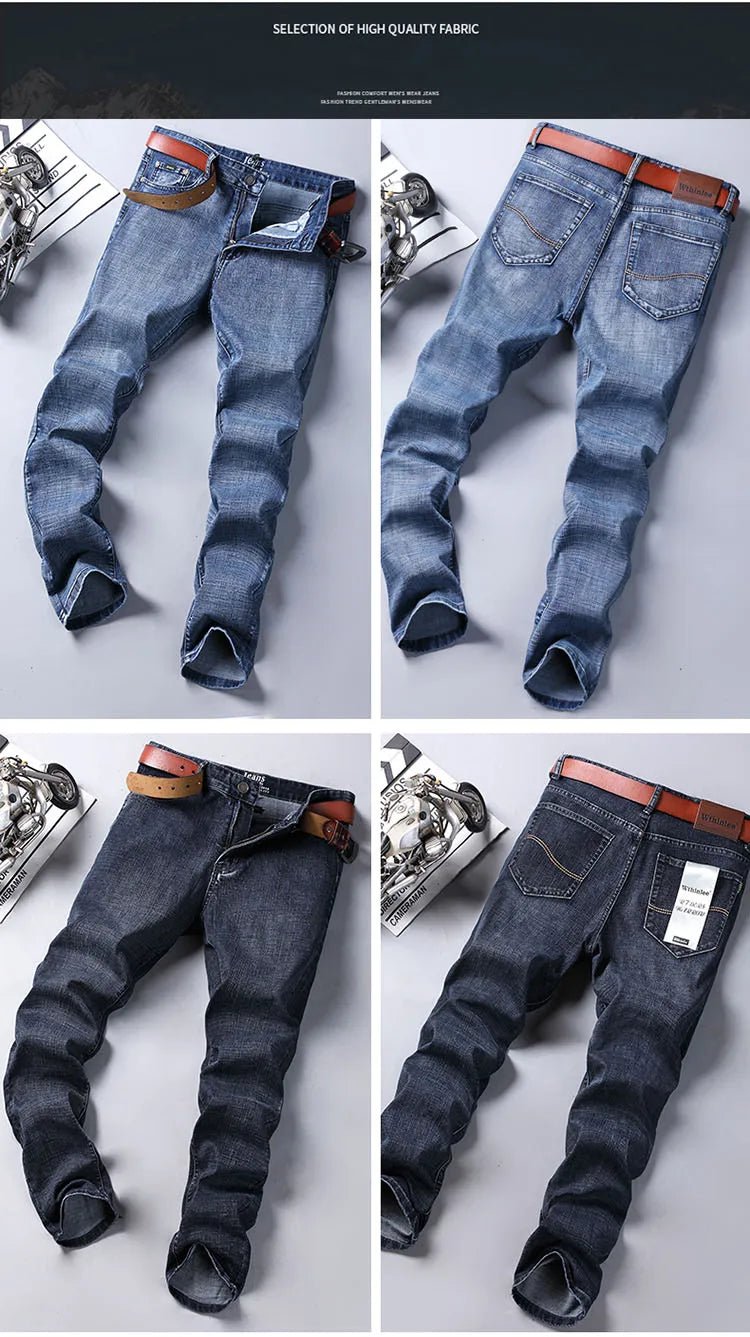 Men’s All-Match Brand Trousers – High-Quality Business Casual High Waist Denim Jeans for All Seasons